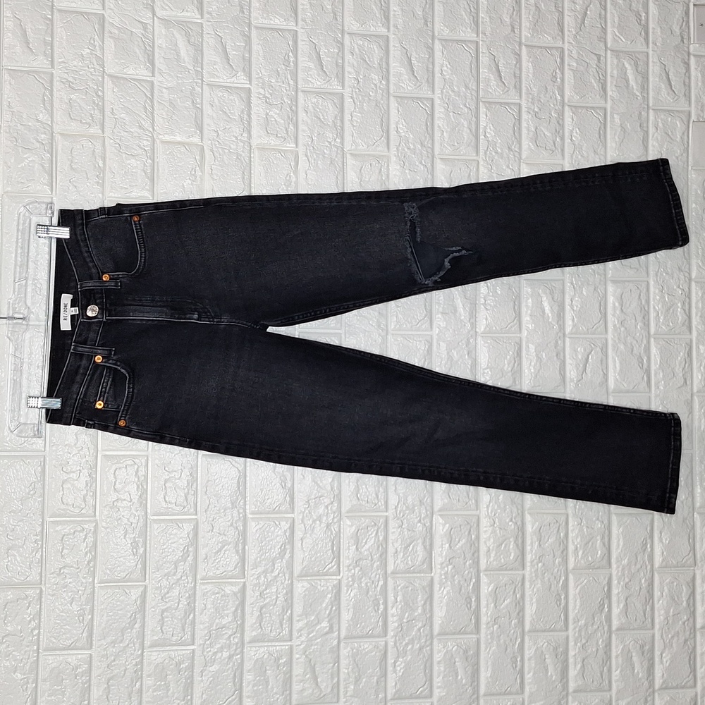 RE/DONE Washed Noir Distressed Straight Jeans High Rise